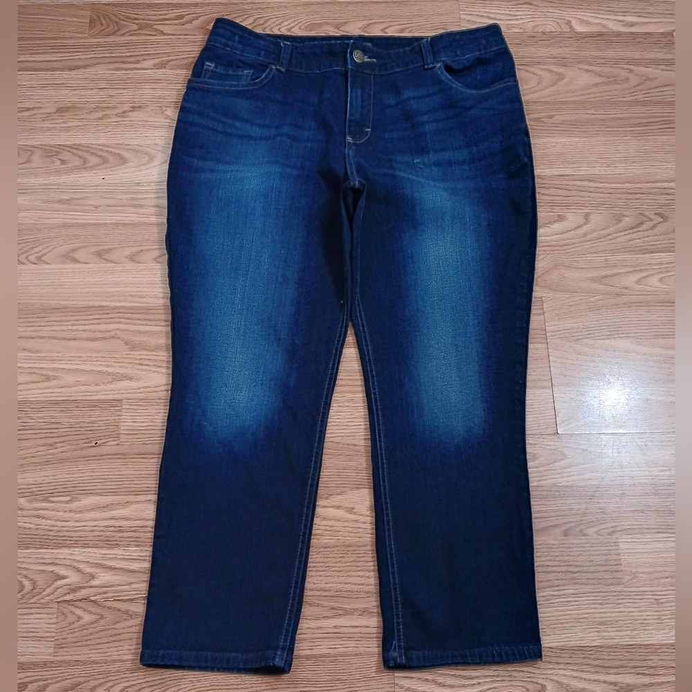 Lee Plus Women's 18W Petite Regular Fit Straight Leg Mid Rise Denim Blue Jeans